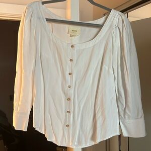 Maeve white button down scoop neck blouse